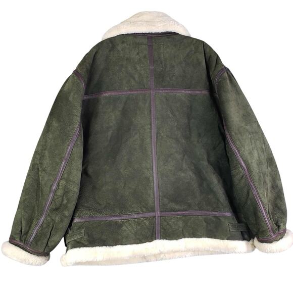 Phat Farm Shearling Lined Aviator Jacket Mens Size 2XL Green Zip Leather Flaw - Picture 3 of 15